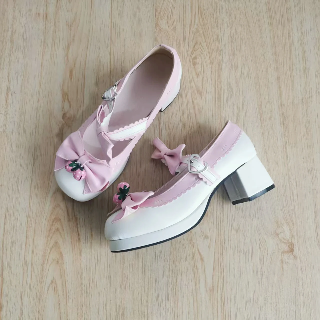 New Spring And Autumn Lolita Thick Heel High Heel Doll Shoes Strawberry Bell Sweet Shoes,cosplay Professional Shoes