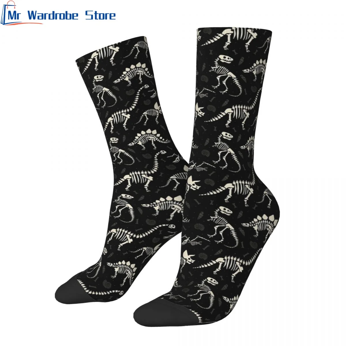 Dinosaur Fossils In Black Funny Socks for Men Women Unisex Crazy Street Style Printed Crew Sock