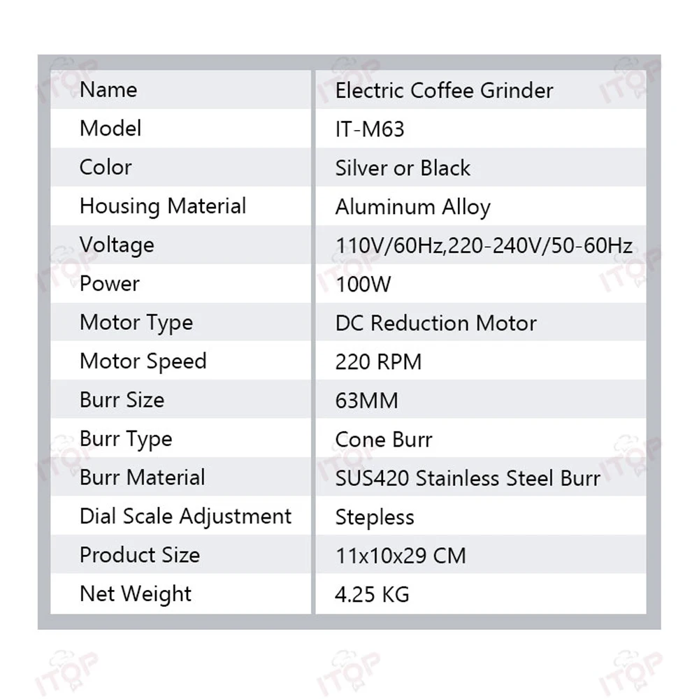 63mm Electric Coffee Grinder Single Dose Grinder Conical Burr Magnetic Powder Suction Port& Cup Stepless Adjustment