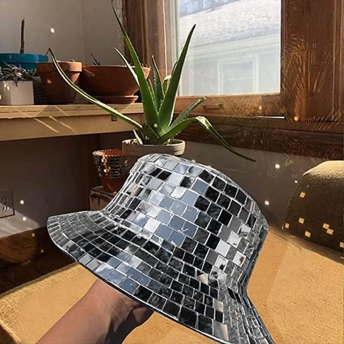Disco Ball Bucket Hat Sequin Cow Boy Bucket Hat Mirror Sequin Fedora Hat Fisherman Hat Bling Dance Ball Cap-A28R