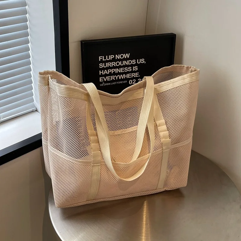 Hollow Large Capacity Makeup Storage Bag Women Multifunctional Mesh Shoulder Bag Travel Transparent Bag Beach Bags