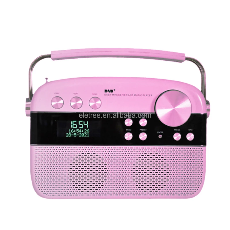 Pink Portable Dab Plus Fm Alarm Clock Home Speaker Retro Portable Dab Radio With Usb &Fm &Bt Function