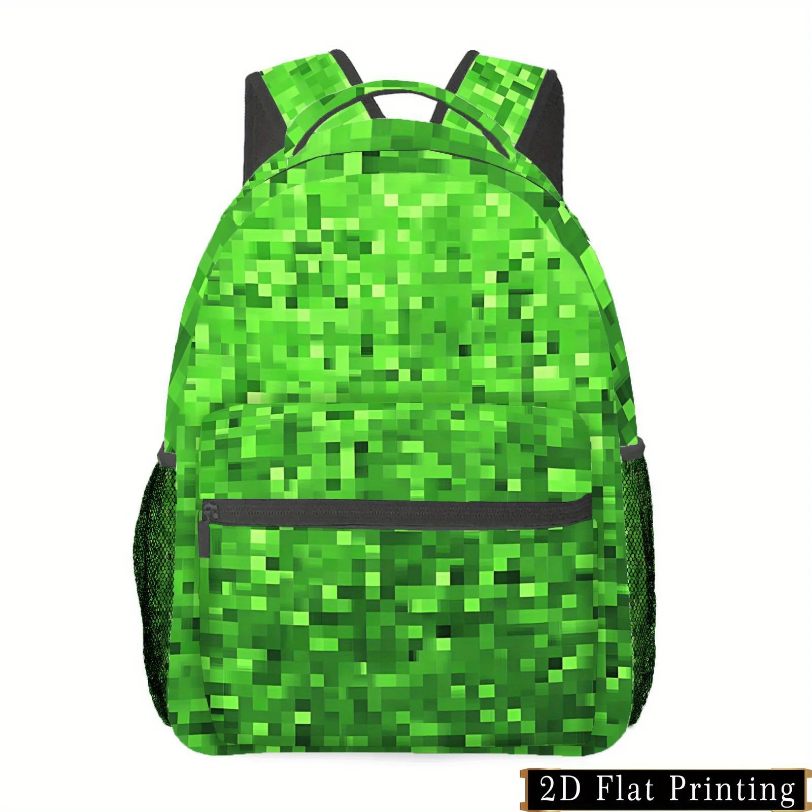

1pc Green Pixel Pattern Backpack - Abstract Style, Adjustable Shoulder Straps, Foldable Design for Commuting, Gym, Travel