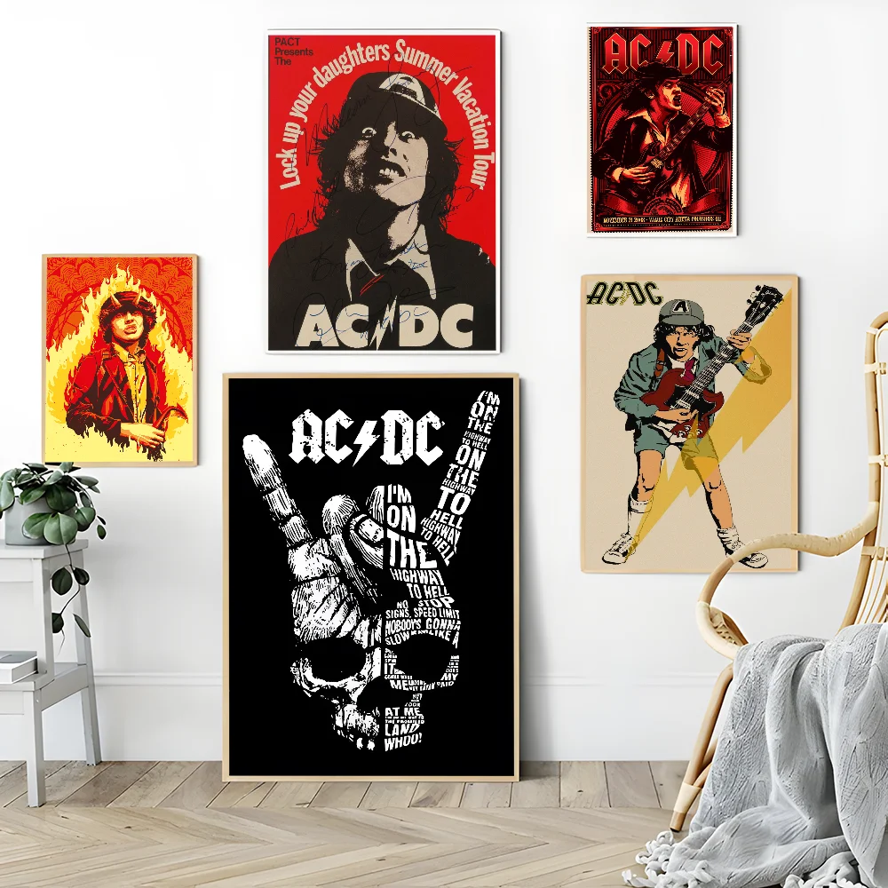 Rock Singer A-AC D-DC Band Classic Vintage Posters Decoracion Painting Wall Art White Kraft Paper Kawaii Room Decor