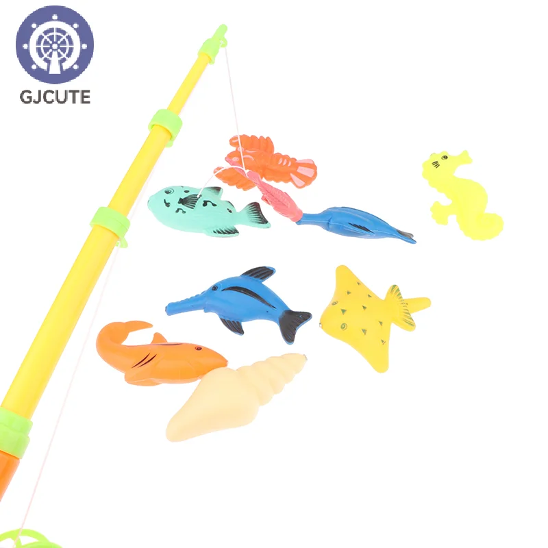 1Pcs Children Magnetic Fishing Rod With 10 Random Small Fish Bathtub Pool Water Floating Fish Toy Parent-child Interactive Toys