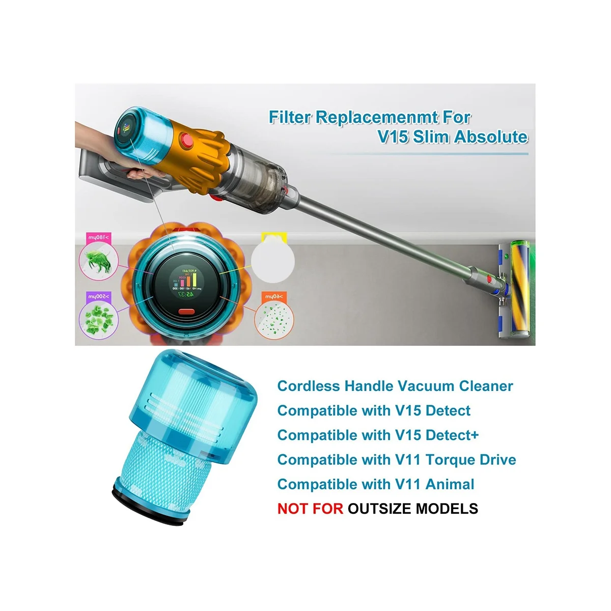 قطعتان من الفلتر البديل لكشف V15، كشف V15 +، محرك عزم الدوران V11، V11 Animal، عصا SV14 اللاسلكية