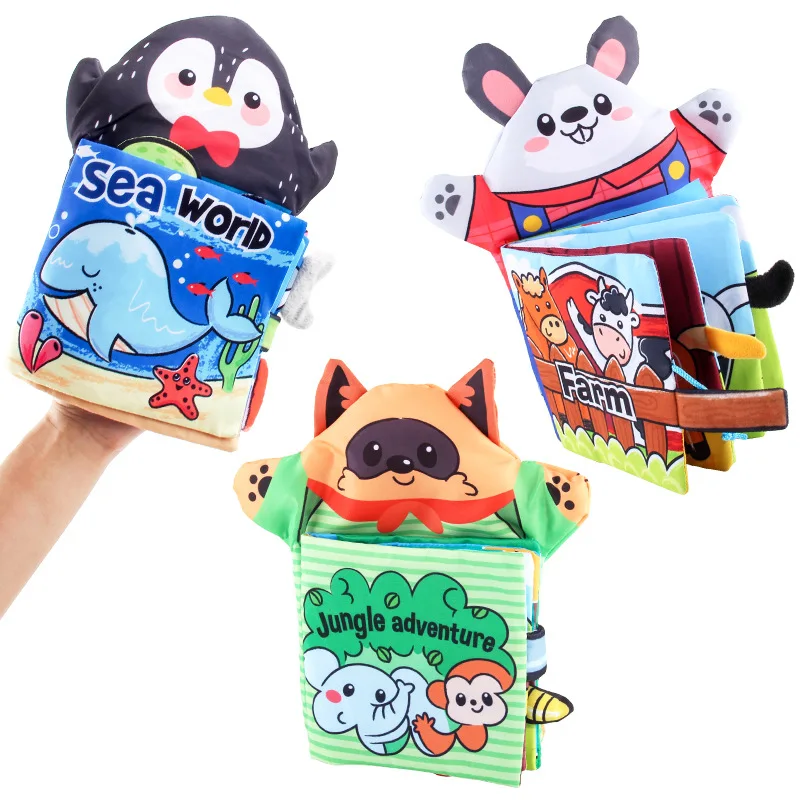 New Baby Cartoon Tail Cloth Book Fun BB Called Three-dimensional Animal Hand Puppet Cloth Book Tear The Baby Book Kids Toy Gift