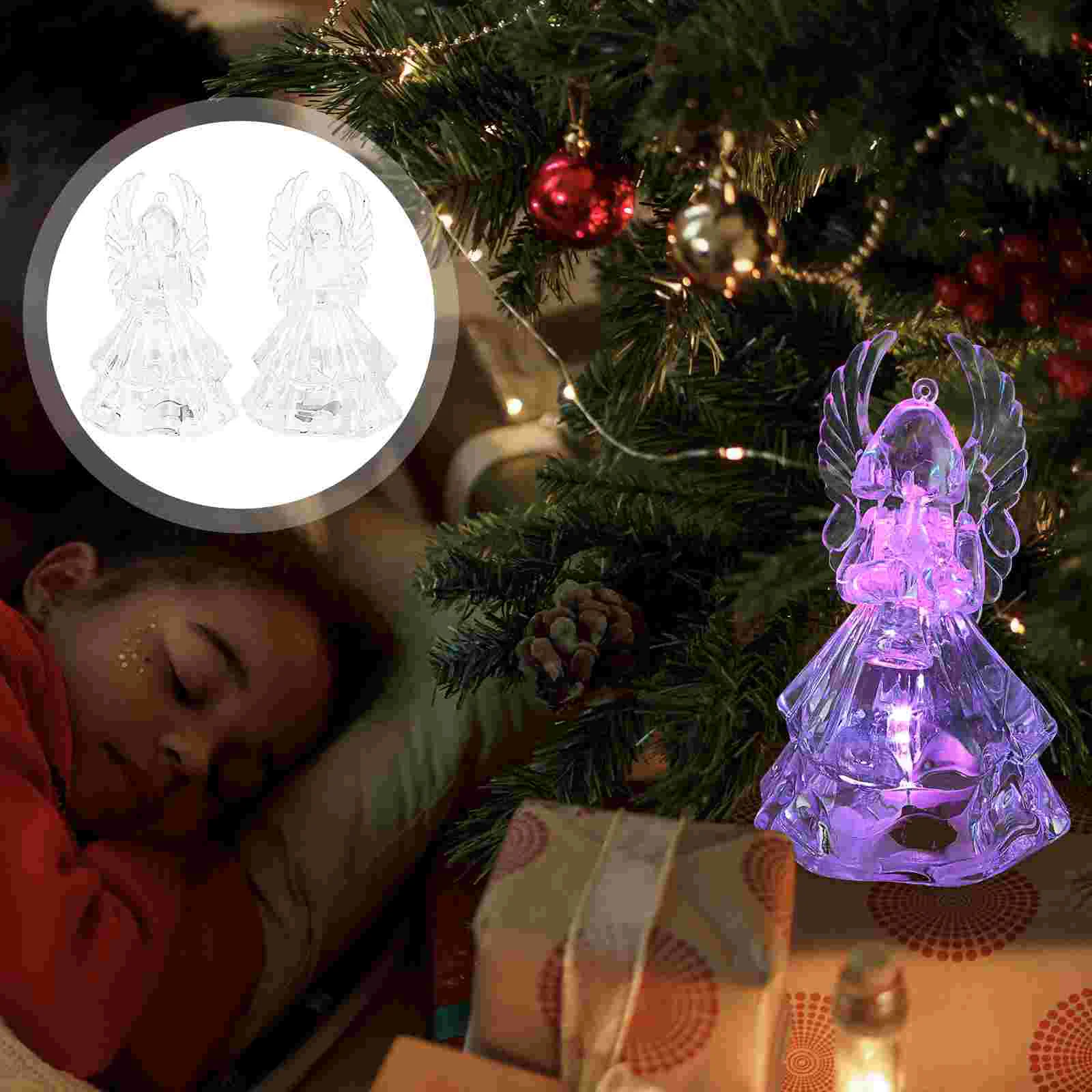 2 Pcs Clear Acrylic Lamp Lighted Angel Color Changing Angel Nightlight Children Room Decor Light Led Angel