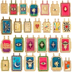 Bohemian Enamel Tarot Cards Coconut Tree Cactus Love Space Star Stripe Heart Eye Charm Pendant, Jewelry Accessories Supplies K86