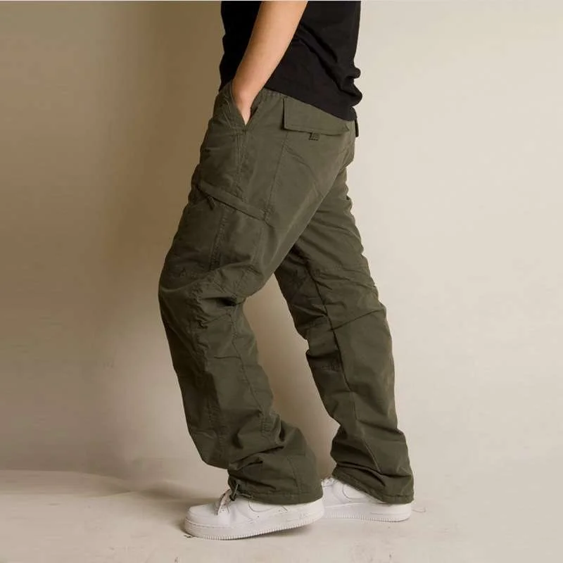 

Thiened Fce Work Trousers Outdoor Casual Pants Men's Winter Warm Cotton Pants Zipper Design Leisure Faion Straight Leg