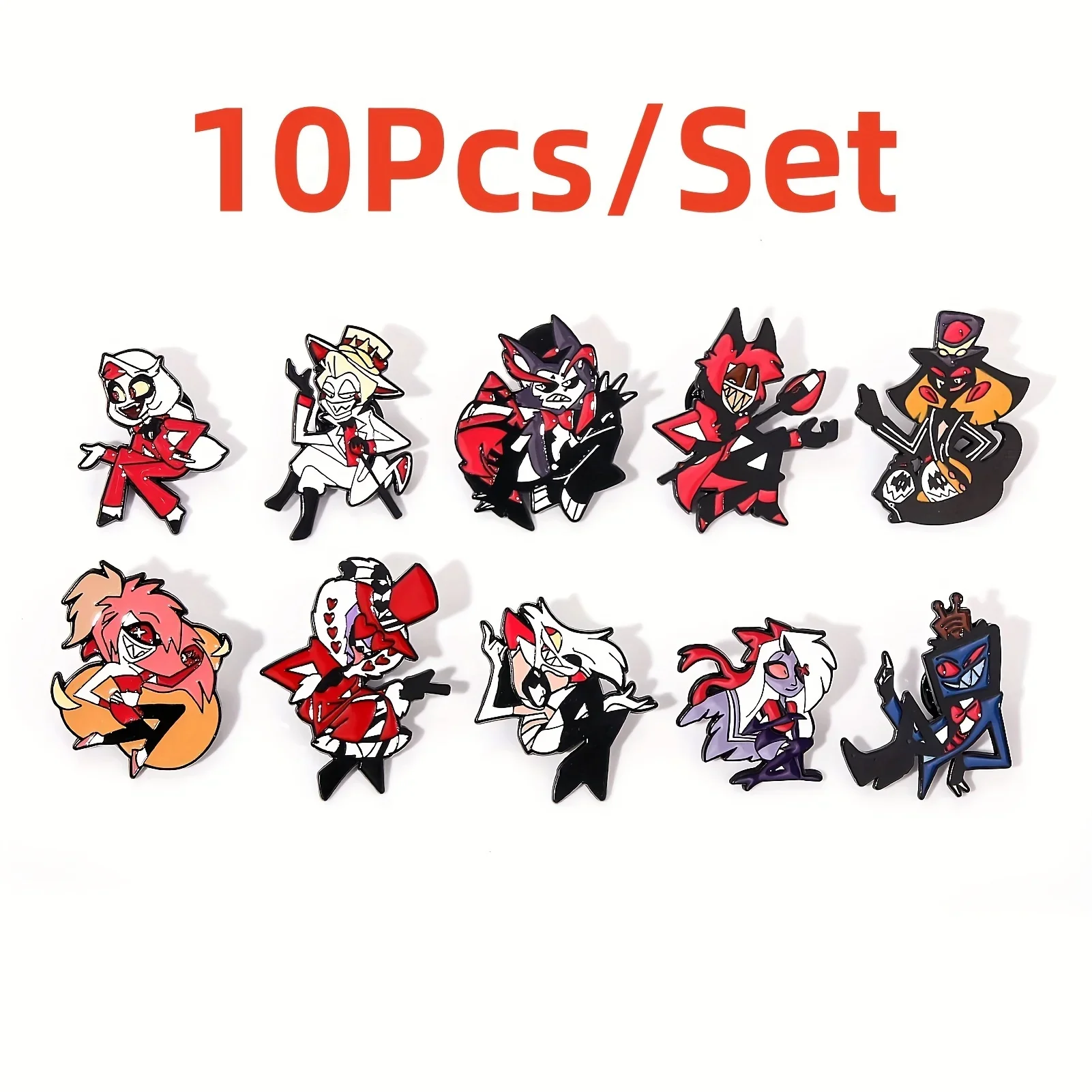 10Pcs/Set Hazbin Hotel Enamel Lapel Pin – Retro Gaming Cartoon Brooch, Collectible Pin for Backpack, Hat, or Clothing Accessory