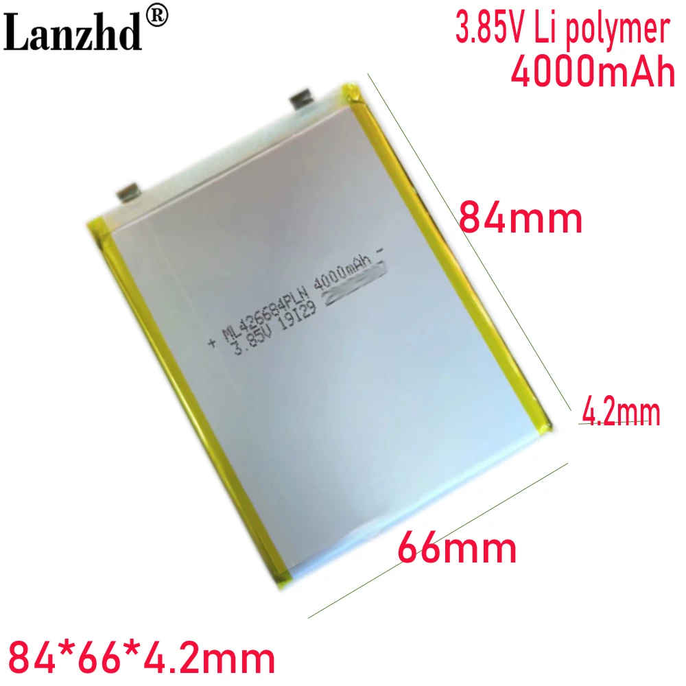 

426684 3.85V Li polymer lithium battery 4000mAh For mobile phone built-in battery fast charging source 4.2*66*84mm