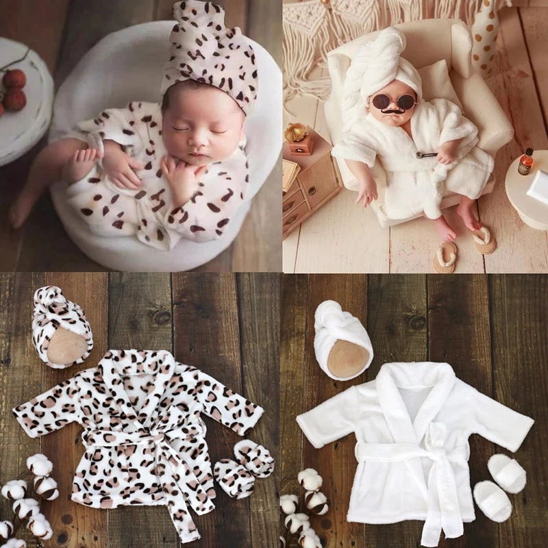 Newborn Outfit Bath Robe Headwrap Plush Bathrobe Towel Infant Costume Photostudio Posing Suit Newborns Shower