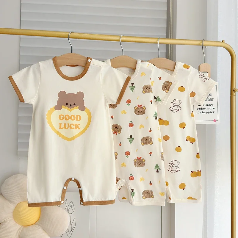 Baby Summer Bear Clothes 2024 Children's Clothing Short Sleeve Cotton Jumpsuit Climbing Suit  Baby Boy Romper  Baby 6 Months