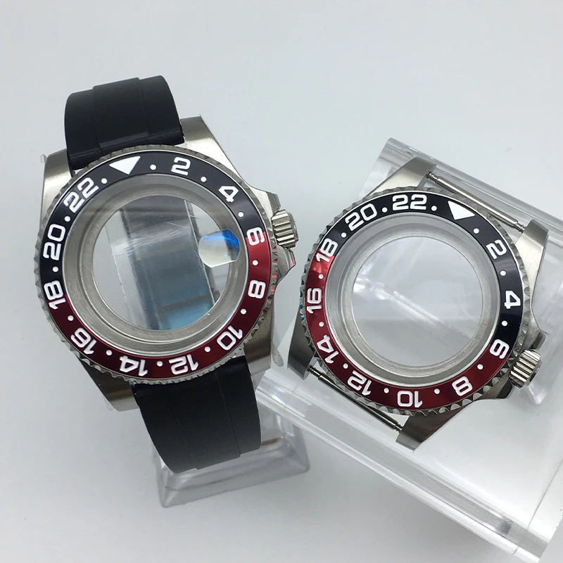 

40mm stainless steel nh35 Watch Case Rubber Bracelet sapphire glass for Seiko nh34 nh35 nh36 nh38 Miyota8215 movement GMT Mod