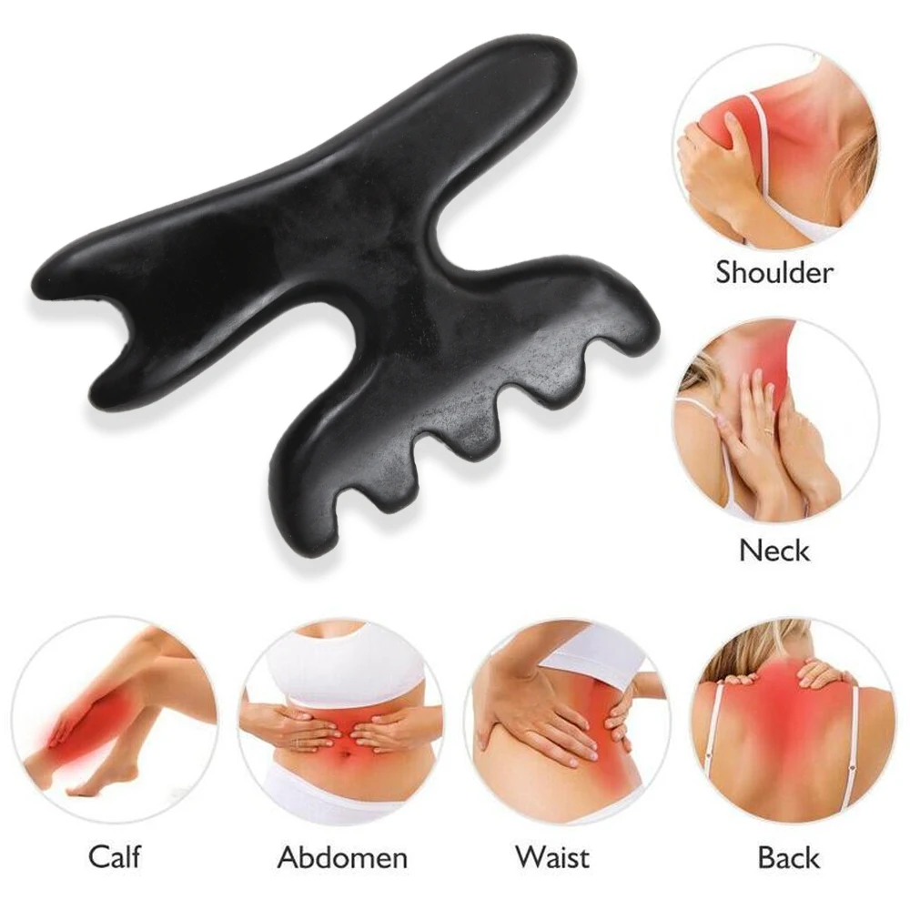 Alat pijat tubuh wajah Gua Sha, batu Bian Gua, batu Gua Sha 3D dengan potongan, alat pijat kerokan Gua Sha lembut hitam