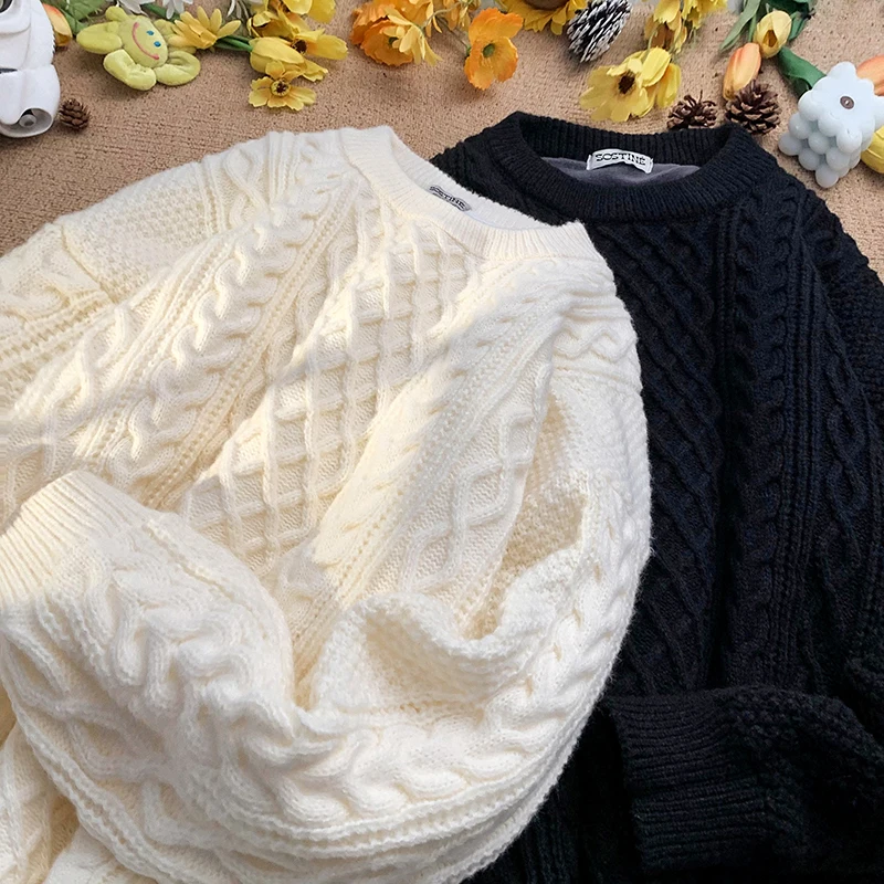 

Вязаный свитер для пар с высоким воротом, свитер с узором «косы» для мужчин, романтический стиль, зимняя мода, повседневная одежда, полиэстер, длинный рукав