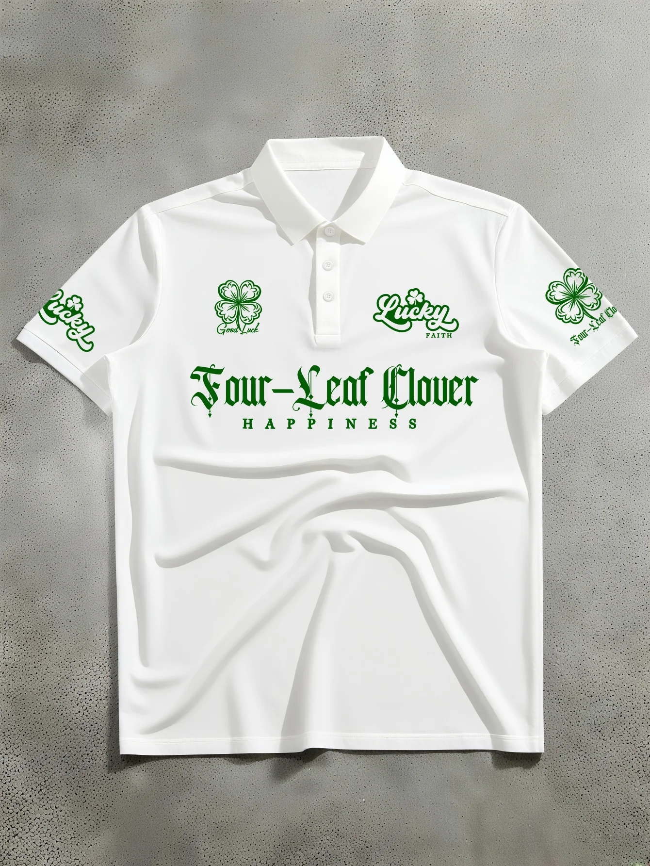 New unisex short sleeved polo shirt with American street style minimalist four leaf clover print polo shirt