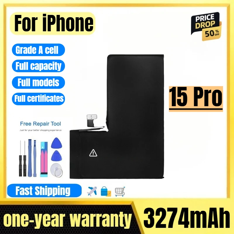 

A2848/A3101 for IPhone15 Pro Mobile Phone Battery High Quality High Capacity Battery Replacement Bateria Grade A Cell with Tools