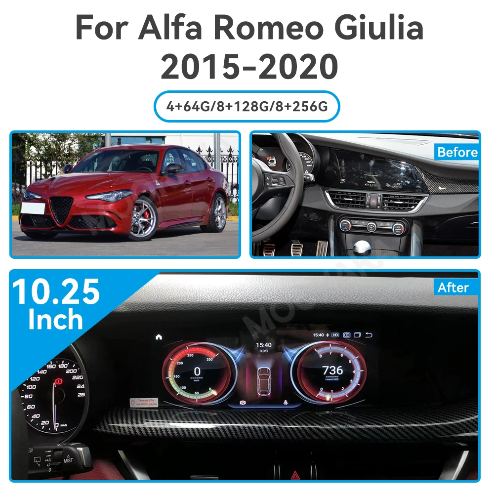 10.25 inch Android 13 Car Multimedia Radio Player For Alfa Romeo Giulia Stelvio 2015-2022 GPS 8+256G Auto Stereo Navigation Unit