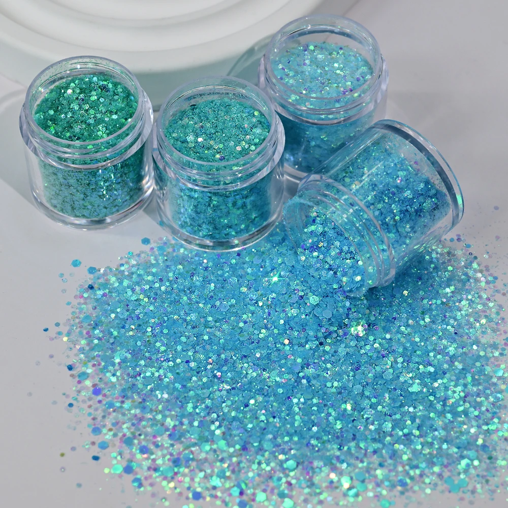 4Pcs Mint Green/Blue Chunky Glitter set Mermaid Nails Sequins Shiny Hexagon Flakes DIY Nail Art Decorations Glitters Accessories