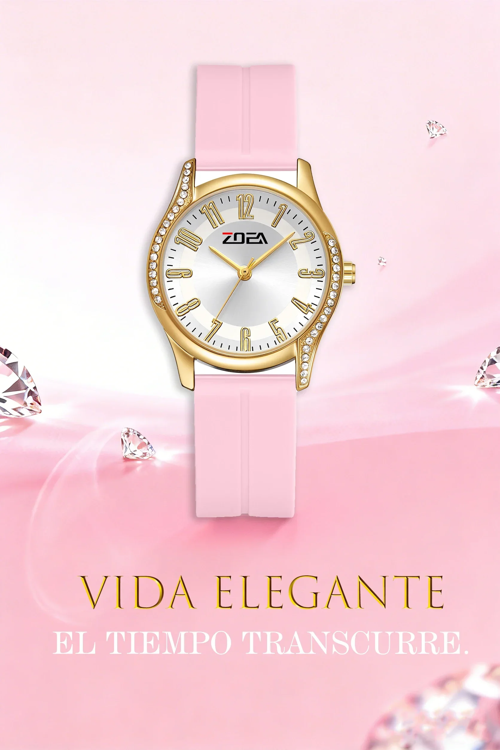 

ZOEA 1351 Fashion Ladies Silicone Watch 30M Water Resistant Rhinestone Decorated Ideal Gift for Girls