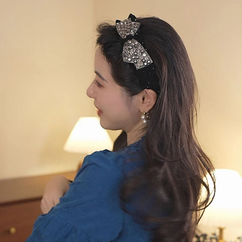 

Fashion Satin Rhinestone Wide Headbands Woman Temperament Elegant Hair Bands Female Retro Versatile Hair Hoop Hair Accessories