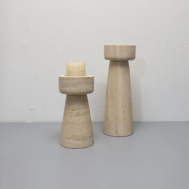 Light Yellow Cave Stone Candle Holder, Retro Limestone Cone Candle Holder, Dining Table Wedding Center, Home Decoration Ornament