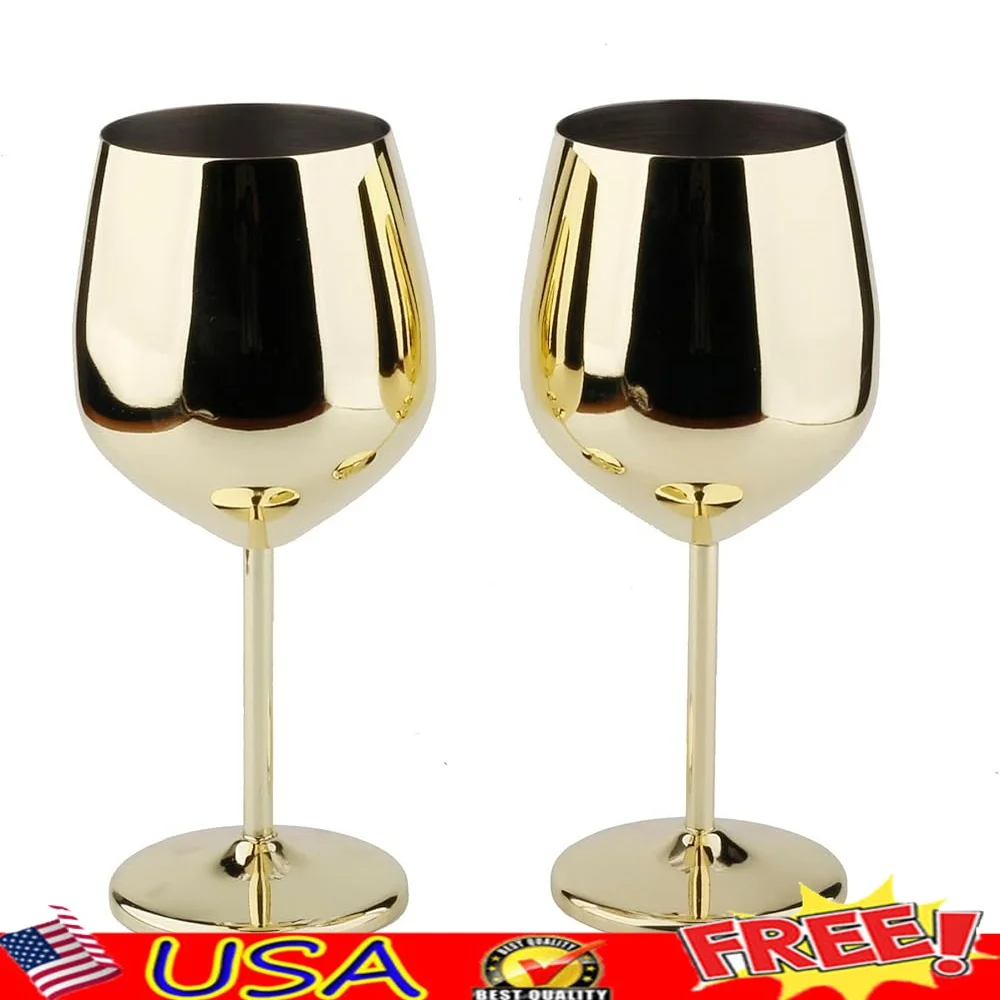 

Set of 2 Stainless Steel Wine Glasses 18oz Shatterproof Elegant Design Ideal Home Bar Parties Weddings Gifts