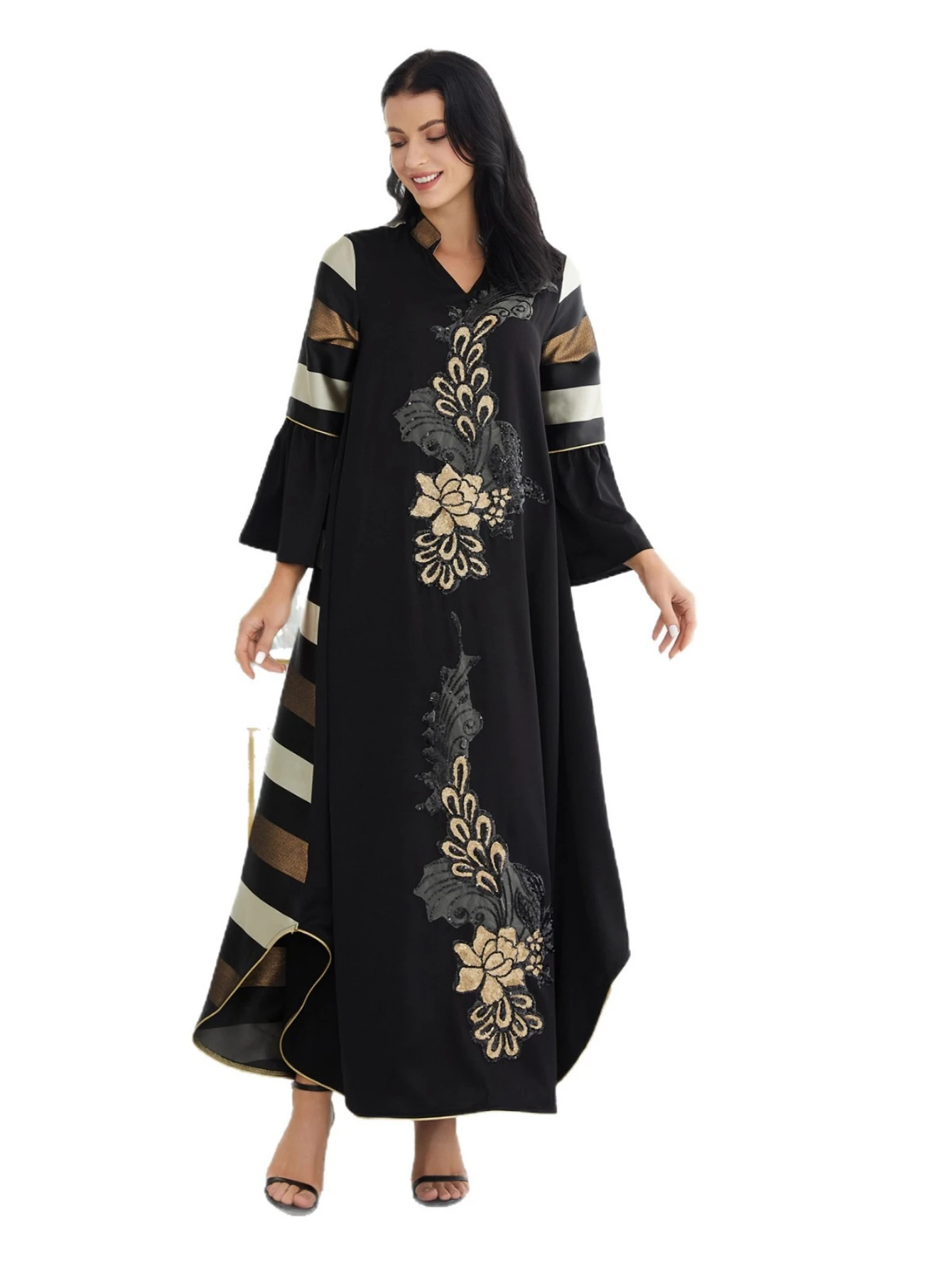 

Eid Abaya Women Dress Muslim Striped Flower Dubai Vestidos Largos Long Dresses Kaftan Arab Robe Party Caftan Jalabiya Ramadan