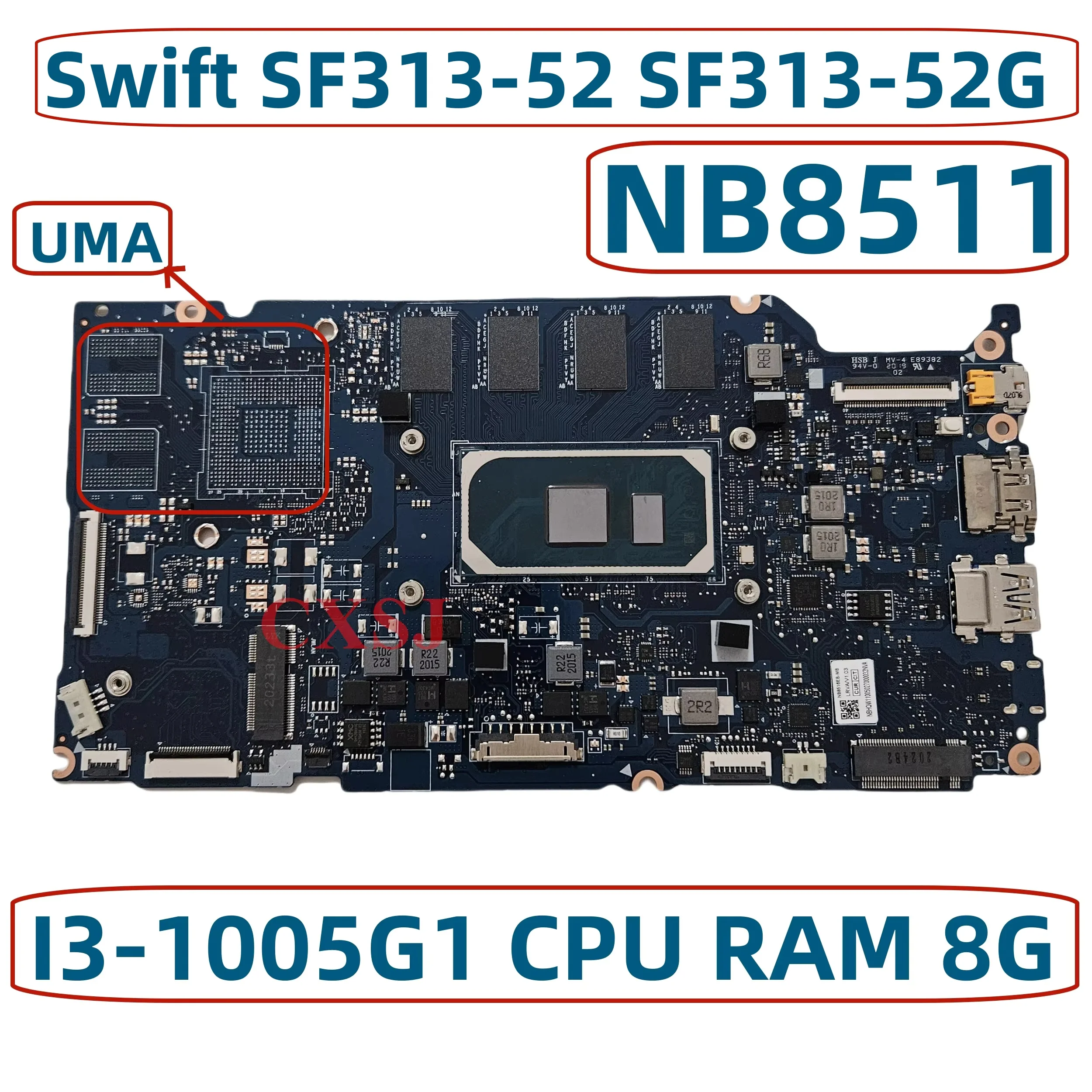 For Acer Swift SF313-52 SF313-52G Laptop Motherboard NB8511 NB8511-PCB-MB-V5 With I3-1005G1 CPU RAM 8G NBHQW11005 Mainboard