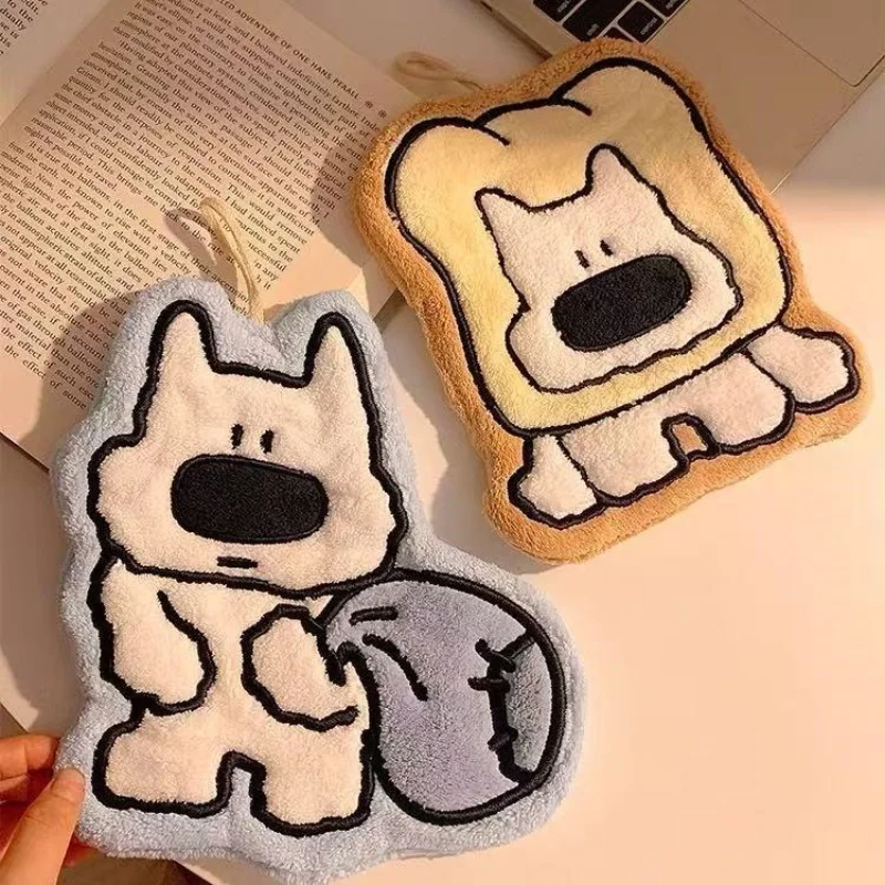 Cute Puppy Design Hand Towel Super Absorbent Thick Coral Velvet Hanging Type for Kitchen Bathroom Use Dress Accessories