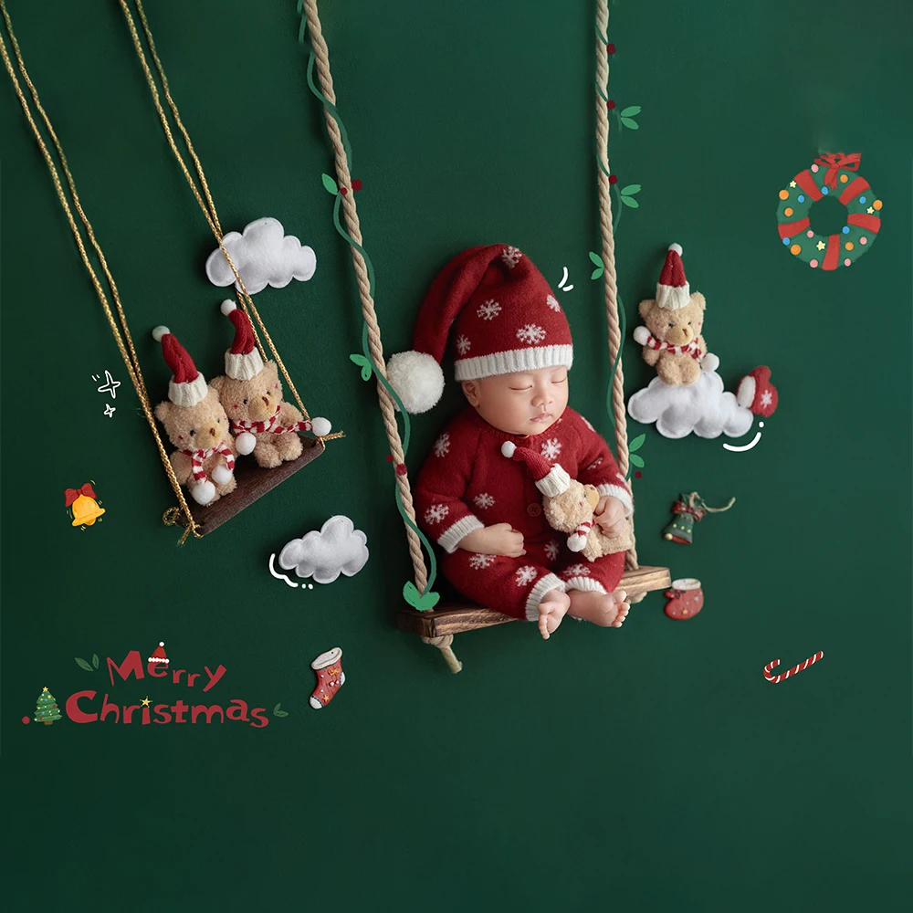 الوليد عيد الميلاد التصوير الدعائم مجموعة متماسكة الأحمر ندفة الثلج الطفل صور زي صغير الدببة الضخمة عطلة ديكور للتصوير في الاستوديو