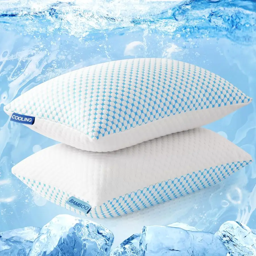 

Firm Pillows Shredded Memory Foam with Adjustable Fill Queen Size Set of 2, Removable Cooling Cover for Hot Sleepers, Cool Bed