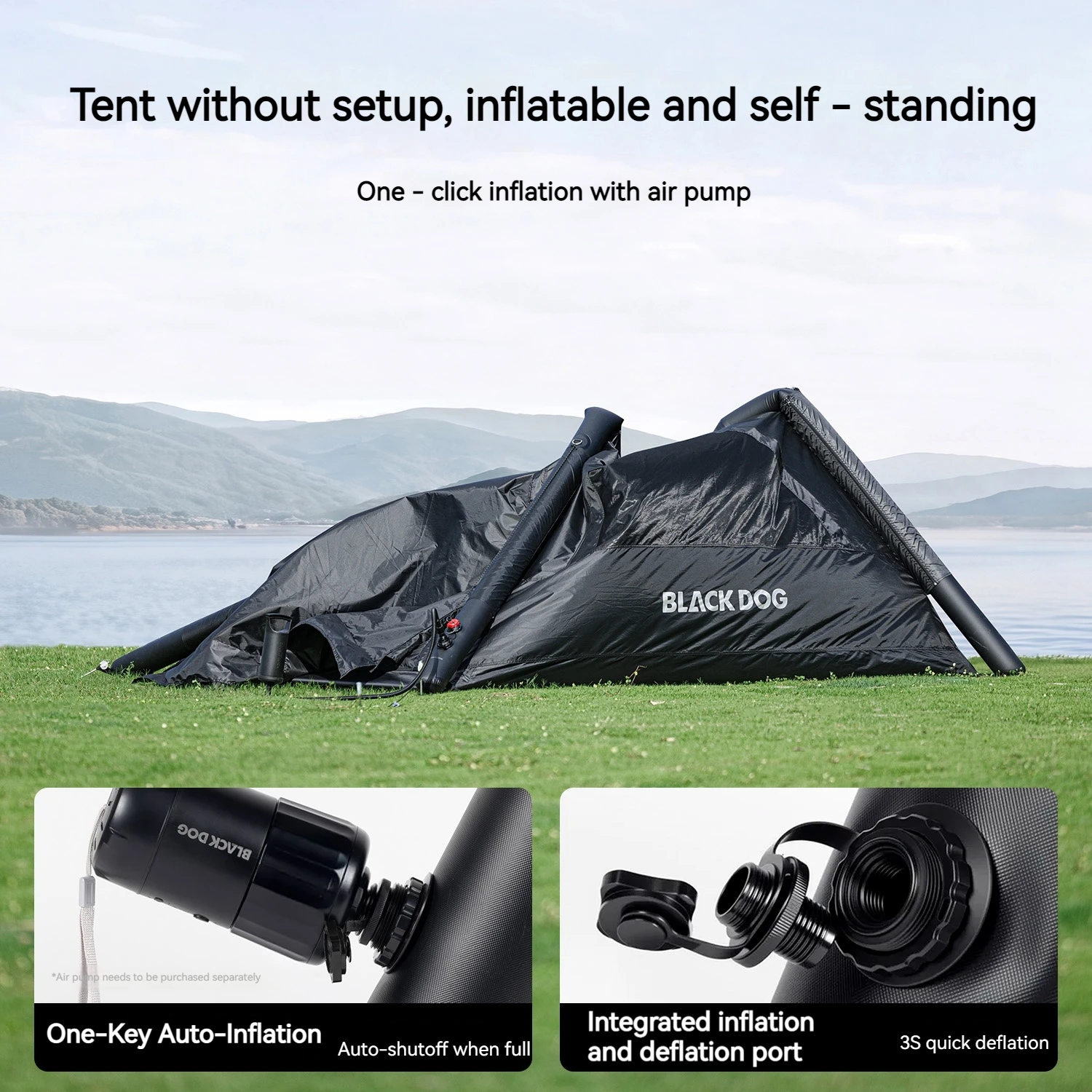 BLACKDOG Leisure AIR Tent Pro 16㎡ Sunscreen 150D Oxford Black Coat Waterproof Cabin Tent Family Travel Camping Inflatable Tent