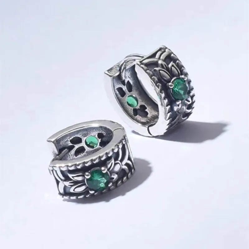 Silver-Plated Fashionable Leaf Green Zircon Hoop Earrings Hypoallergenic Earrings for Men and Women Trendy Jewelry