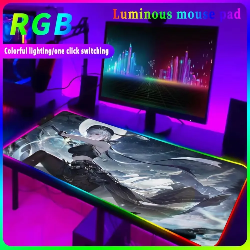 Top Selling W_wuthering W_waves Mouse Pad RGB Gaming Accessories Desk Protector Luminous Desk Mat Size For E-sports Keyboard