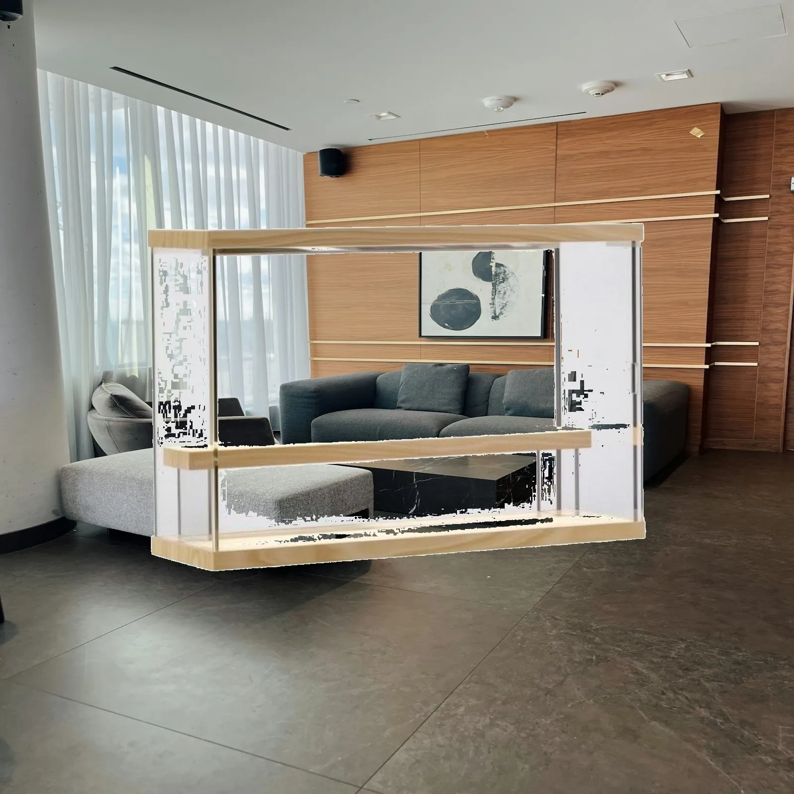Clear Acrylic Display Case with LED Light for Collectible Figures Dustproof Wood Base Cabinet for Desk Shelf Storage