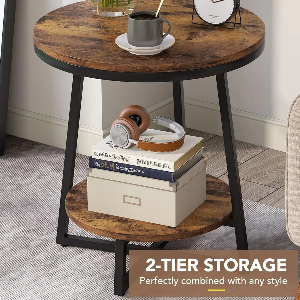 Solid Wood End Table,Industrial Nightstand Bedside Table Coffee Accent Tables for Living Room Bedroom ,Storage End Tables