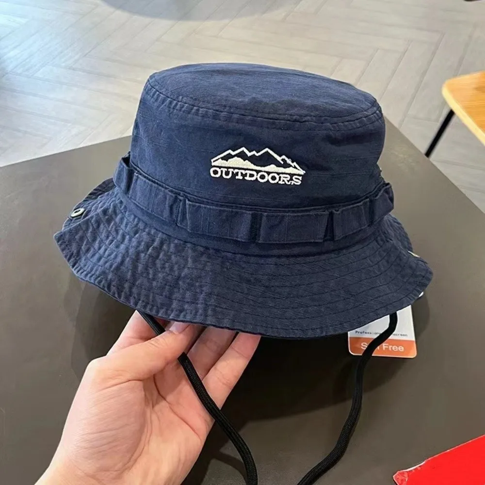 Fashion Mountain Range Embroidery Fisherman Hat Unisex Sun Protection Travel Hat Solid Color Bucket Hat Outdoor