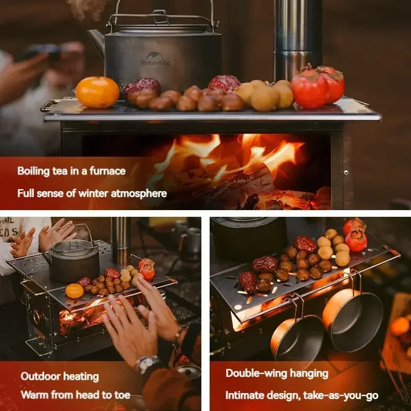 Naturehike Outdoor Heating Firewood Stove Portable Stainless Steel Double Wings Camping Picnic BBQ Cooking Desktop Tent Stove