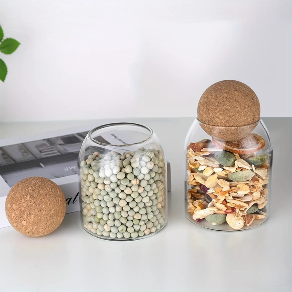 

Glass Jar with Cork Lid Spherical Storage Container for Home Decor Tea Dry Food