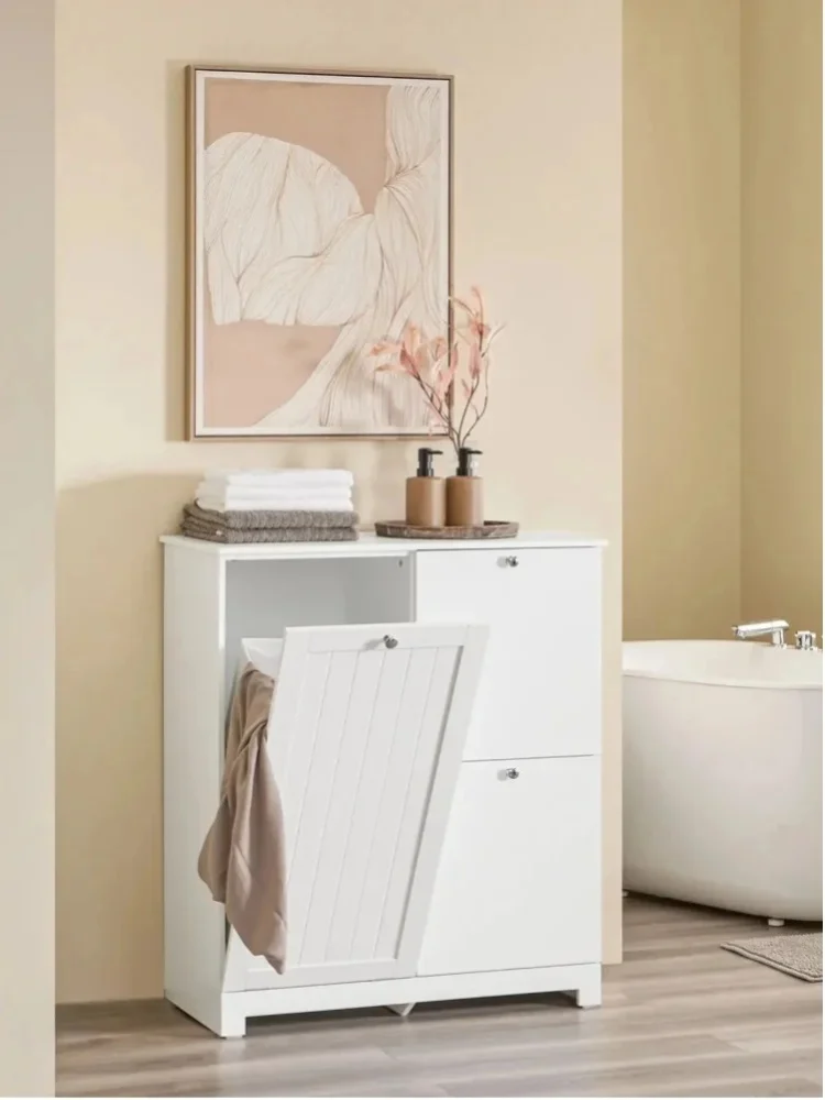 SoBuy BZR213-W Badezimmerschrank mit 3 Wäschekörben, 1 großer Wäschesammler & 2 Stoffkörben 78x38x90cm