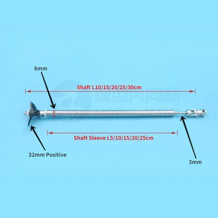 Wał napędowy 3mm zdalnie sterowana łódka RC L10/15/20cm ze stali nierdzewnej + śmigło półzanurzone tuleja wału 2 łopatki + złącze-A/Cardan-B