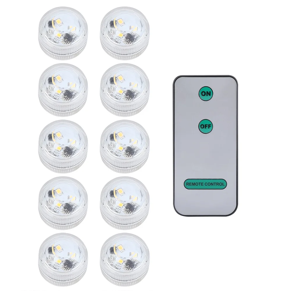 10pcs/ Set Round Waterproof LED Candle Light Submersible Remote Control