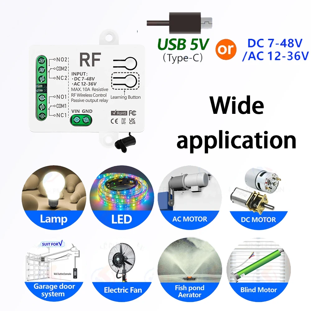 RF433MHz uniwersalny bezprzewodowy nadajnik zdalnego sterowania DC 12V 24V AC12-36V 2CH przekaźnik odbiornika do garażu roleta światło drzwi