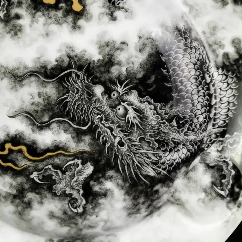 Holy Mountain Jingdezhen Pastel Ink Koi Large Hand-Painted Fish Dragon Ceramic Cigar Jar Ashtray