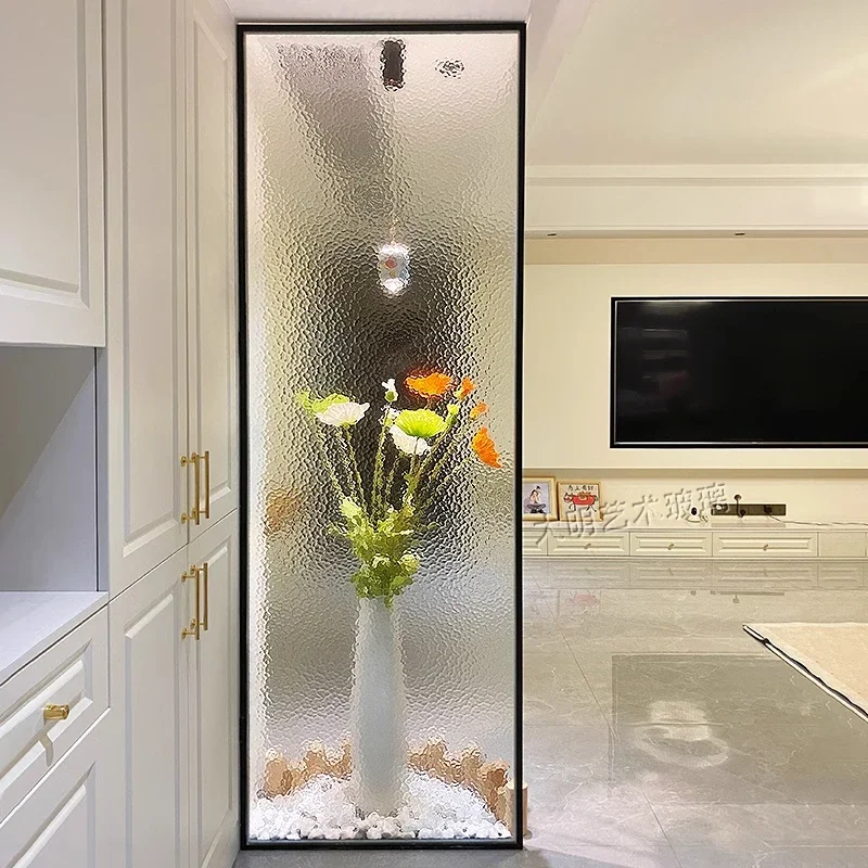 Oil painting ultra-white water ripple tempered art glass partition screen living room entrance bedroom bathroom half wall