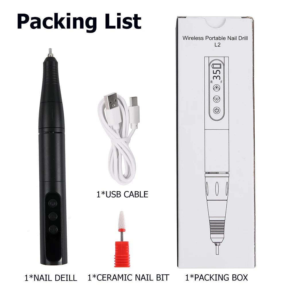 Professionele oplaadbare draadloze nagelboorpen - 35000 RPM elektrische nagelvijl met hoge snelheid en LCD-display voor manicuregereedschap