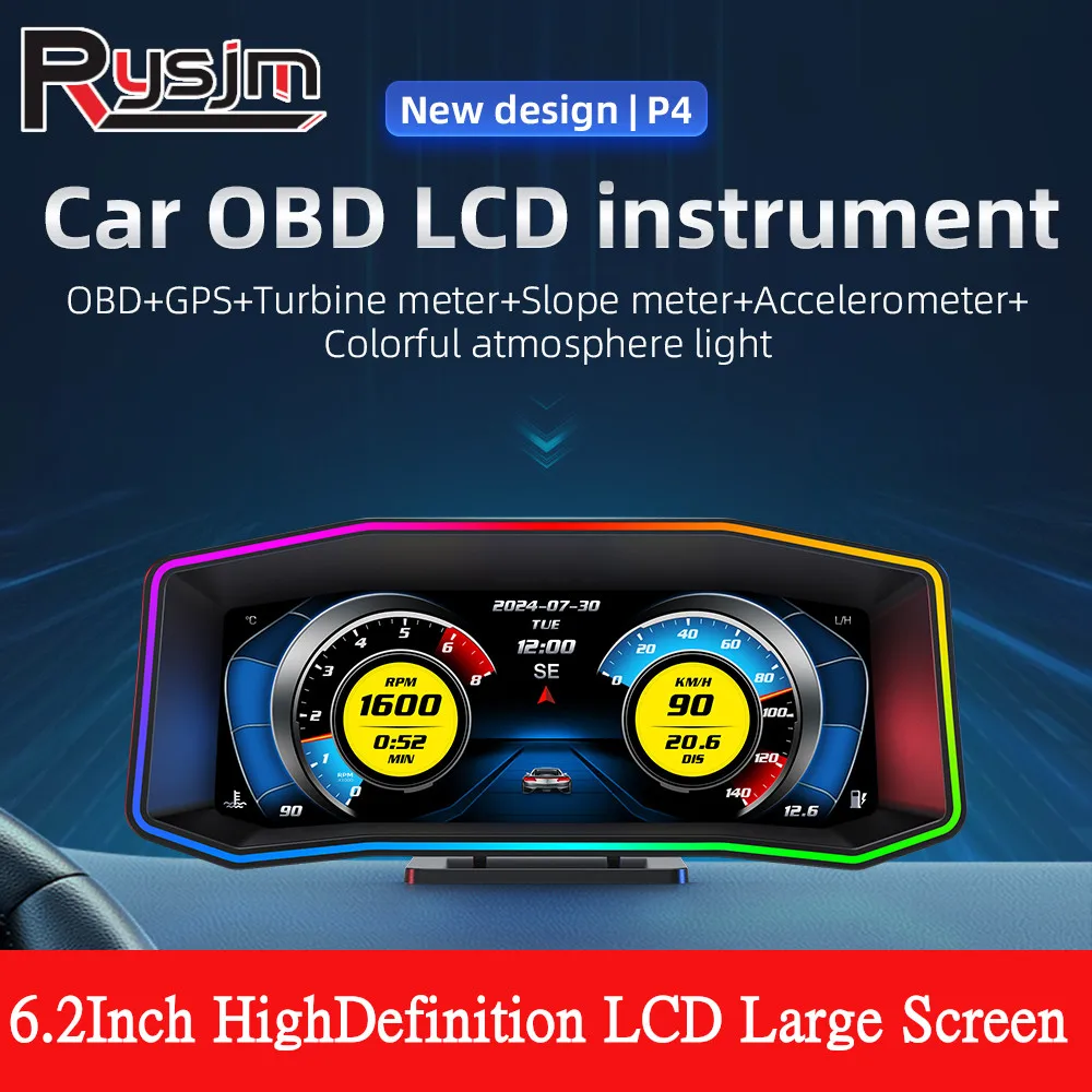 6.2 inch P4 Car Head Up Display OBD2 GPS On-board Computer Smart HUD Gauge Digital Speedometer RPM Water Temp Slope Meter